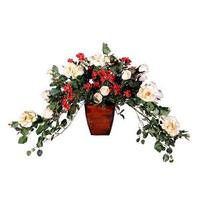 Vickerman 20" Artificial Giant Silk Roses Bud Roses and Wild Roses in Brown Metal Pot