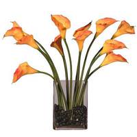 Vickerman 24" Artificial 12 Natural Touch Peach Calla Lilys in an Oval Glass Vase with Decorative Stones and Acrylic Water