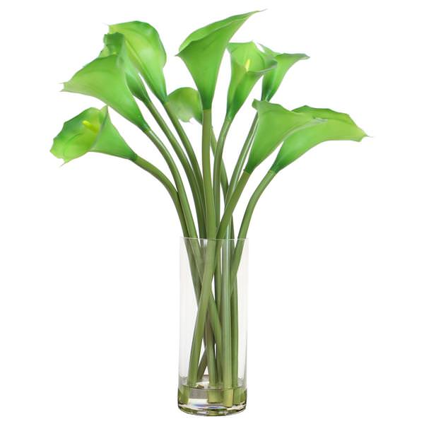 24" Artificial Green Calla Lilies in Glass Cylinder