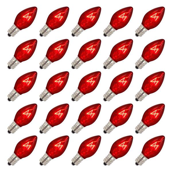 C7 Candelabra Screw Base Transparent Red (25 pack)