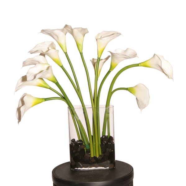 24" Artificial White Calla Lilies in Oval Glass Vase