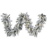 Vickerman 9' x 16" Artificial Flocked Snow Ridge Garland 100 Warm White Italian LED Lights