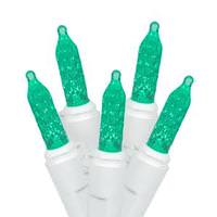 Vickerman 70 Light 9' White Wire Green LED Icicle Light String with 3.5" Spacing