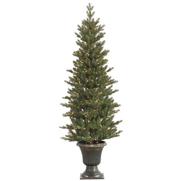 5' x 25" Artificial Potted Slim Mini Noble Pine 200 Clear Miniature Lights