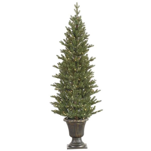 5' x 25" Artificial Potted Slim Mini Noble Pine 200 Warm White LED Lights