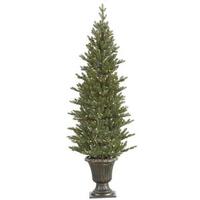 Vickerman 5' x 25" Artificial Potted Slim Mini Noble Pine 200 Warm White LED Lights