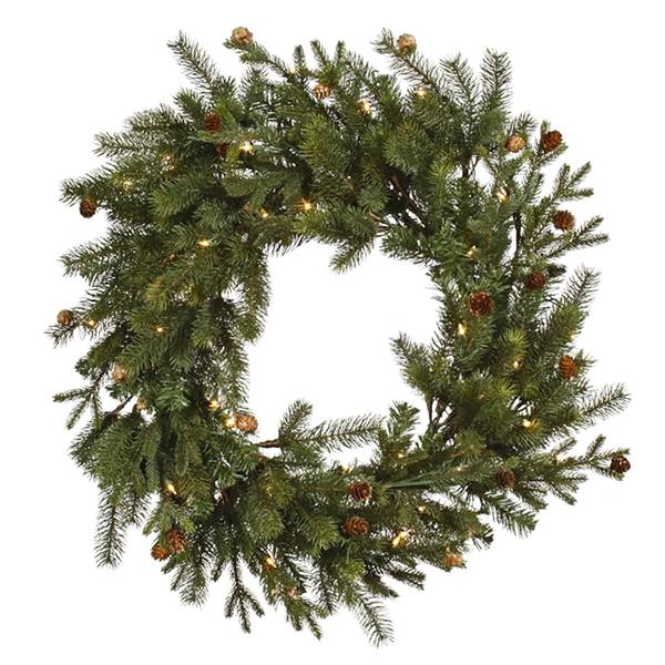 24" Artificial Balsam Mix Pine Cone Wreath 50 Clear Miniature Lights