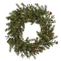 Vickerman 30" Artificial Balsam Mix Pine Cone Wreath 50 Clear Miniature Lights