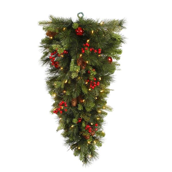 32" Artificial Mixed Red Berry-Ball Teardrop 50 Clear Miniature Lights