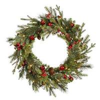 Vickerman 24" Artificial Mixed Red Berry-Ball Wreath 50 Clear Miniature Lights