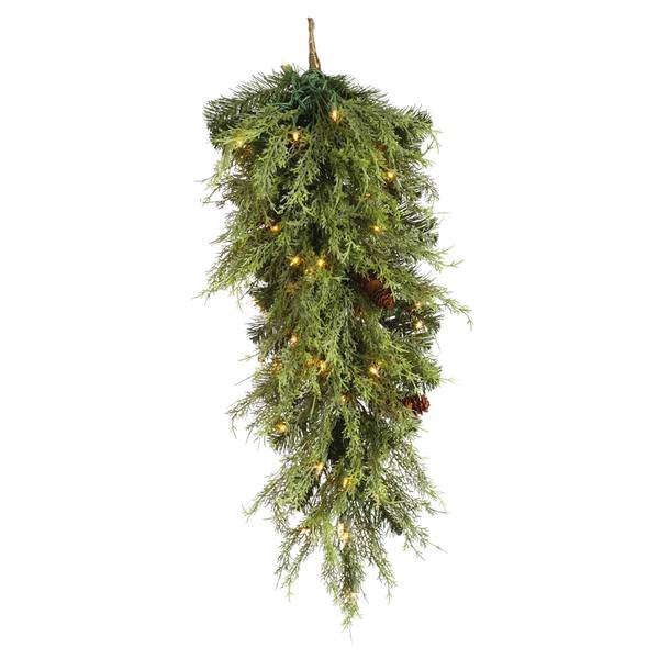 32" Artificial Cedar Pine Cone Teardrop 50 Clear Miniature Lights