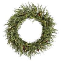Vickerman 24" Artificial Cedar Pine Cone Wreath 50 Clear Miniature Lights