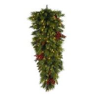 Vickerman 32" Artificial Mixed Red Berry Cone Teardrop 50 Clear Miniature Lights