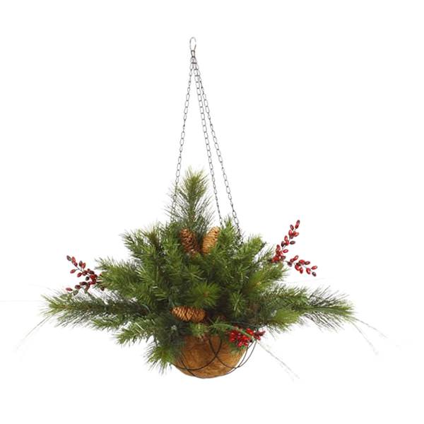 12" x 20" Artificial Mixed Red Berry Cone Unlit Hanging Basket
