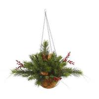 Vickerman 12" x 20" Artificial Mixed Red Berry Cone Unlit Hanging Basket