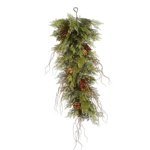 32" Artificial Cedar Twig Pine Cone Teardrop