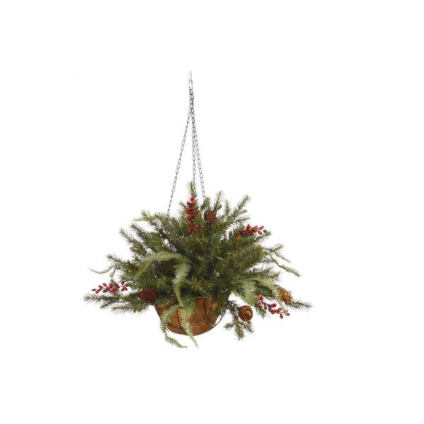 12" x 30" Artificial Mixed Pine Unlit Hanging Basket