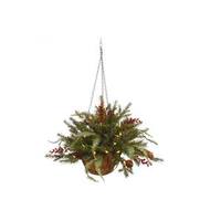 Vickerman 12" x 30" Artificial Mixed Pine Hanging Basket 50 Clear Lights