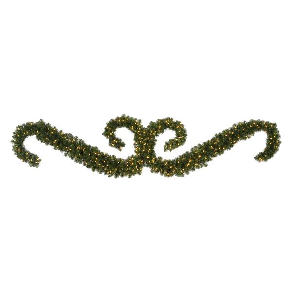9' Artificial Grand Teton Double "S" Festoon Garland 300 Warm White LED Lights