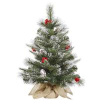 Vickerman 2' x 14" Artificial Frosted Pine with Frosted Cones and Red Berries