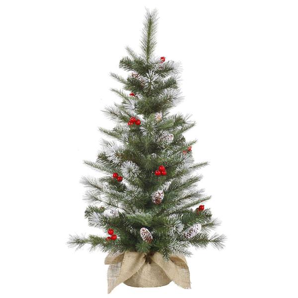 3' x 22" Artificial Frosted Pine with Frosted Cones and Red Berries