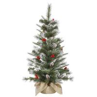 Vickerman 3' x 22" Artificial Frosted Pine with Frosted Cones and Red Berries