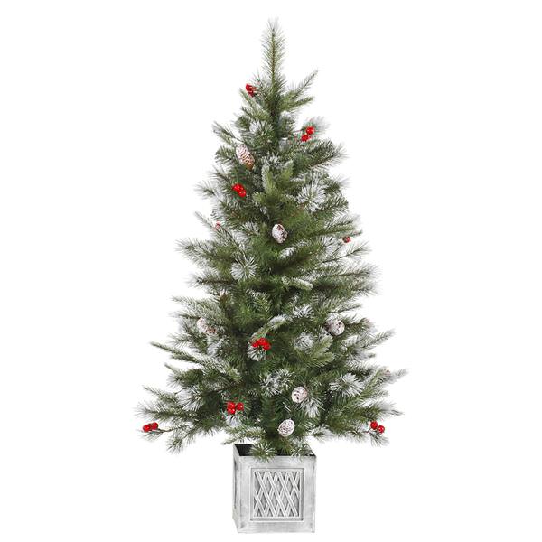 4' x 26" Artificial Frosted Pine Berry 100 Clear Lights
