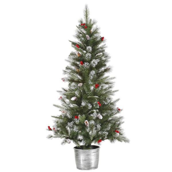 5' x 30" Artificial Frosted Pine with Pine Cones and Berries