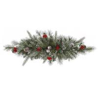 Vickerman 30" Artificial Frosted Pine Berry Swag 35 Clear Minilights with Frosted Cones and Red Berries