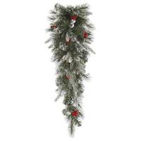 Vickerman 36" Artificial Frosted Pine Berry Teardrop with Frosted Cones and Red Berries