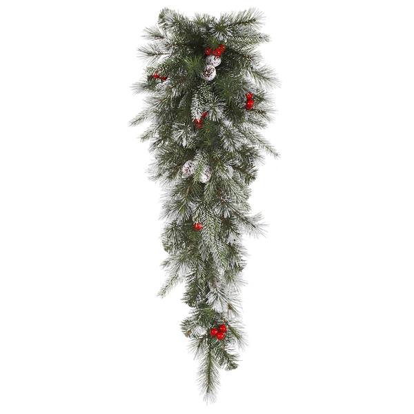 36" Artificial Frosted Pine Berry Teardrop 35 Clear Lights