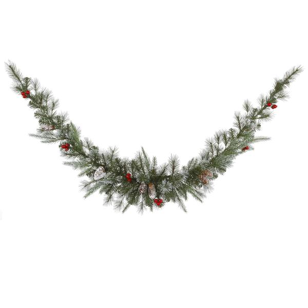 6' Artificial Frosted Pine Berry Swag Garland 35 Clear Lights