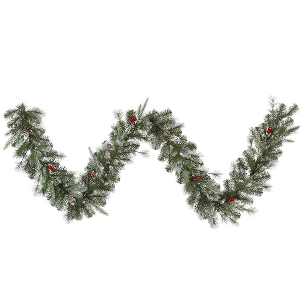 9' x 10" Artificial Frosted Pine Berry Garland 50 Clear Lights
