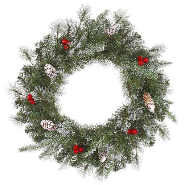 24" Artificial Frosted Mixed Pine with Frosted Cones and Red Berries