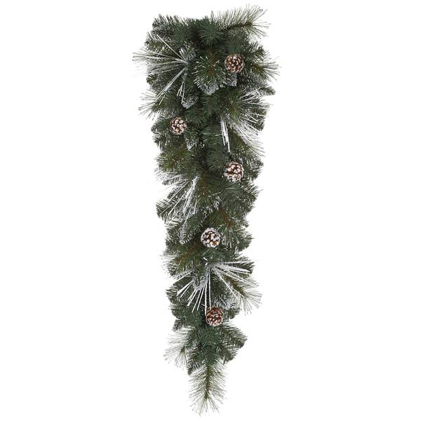 36" Artificial Flocked Needle Mixed Pine Teardrop 35 Clear Lights