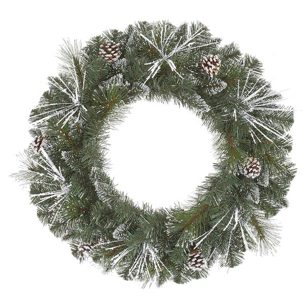 30" Artificial Flocked Needle Mixed Pine Wreath 70 Clear Lights