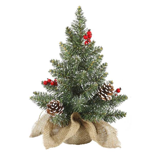 1' Artificial Frosted Pine with White Tip Cones and Shiny Red Berries