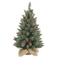 Vickerman 2' x 14" Artificial Frosted Pine with White Tip Cones and Shiny Red Berries