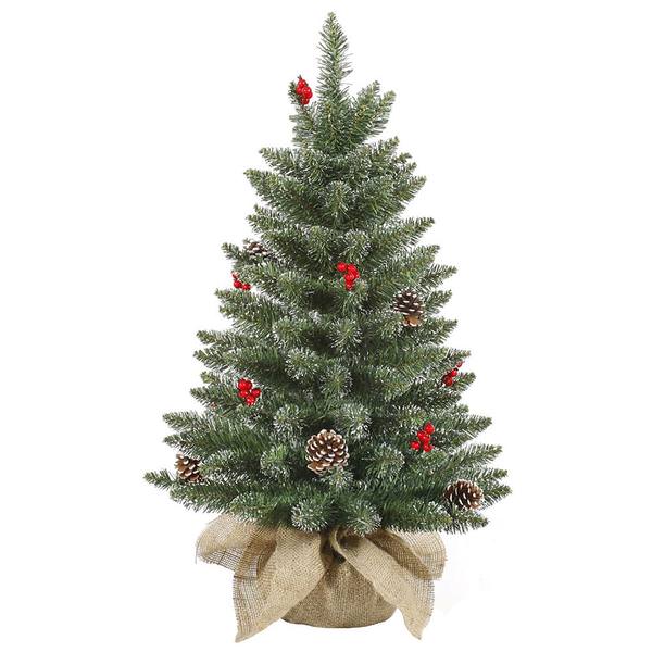 2.5' x 22" Artificial Frosted Pine with White Tip Cones and Shiny Red Berries