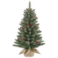 Vickerman 3' x 26" Artificial Frosted Pine with White Tip Cones and Shiny Red Berries
