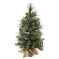Vickerman 2' x 14" Artificial Mixed Pine with White Tip Cones and Shiny Red Berries