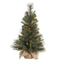 Vickerman 1' x 9" Artificial Gold Glitter Mixed Pine with Pine Cones