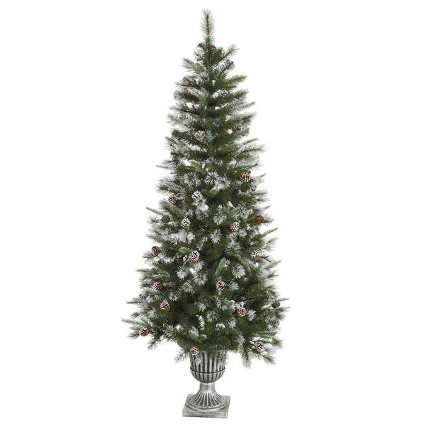 6.5' x 32" Artificial Flocked Tip Mixed Pine with Pine Cones