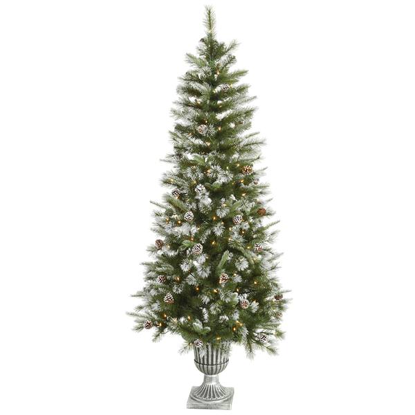 6.5' x 32" Artificial Flocked Tip Mixed Pine 200 Clear Lights