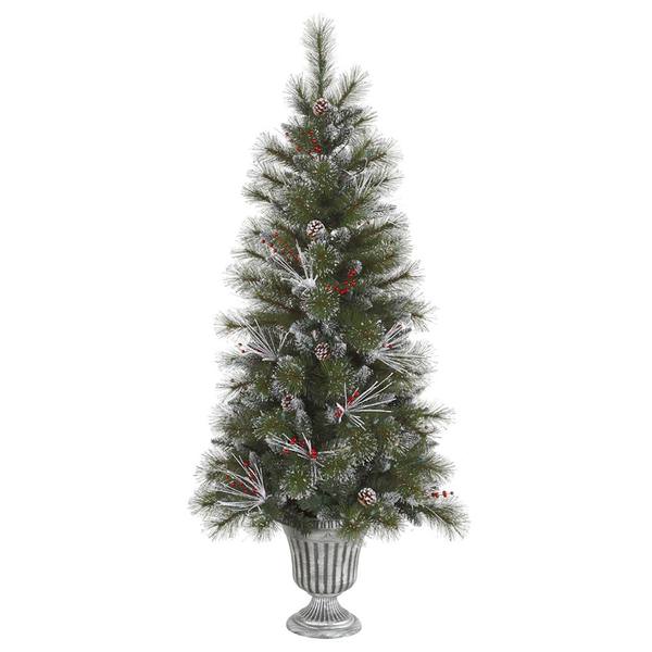 5' x 32" Artificial White Glitter Tip Mixed Pine with Berries
