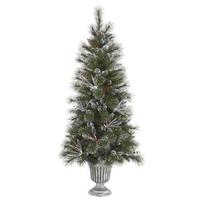 Vickerman 5' x 32" Artificial White Glitter Tip Mixed Pine with Berries