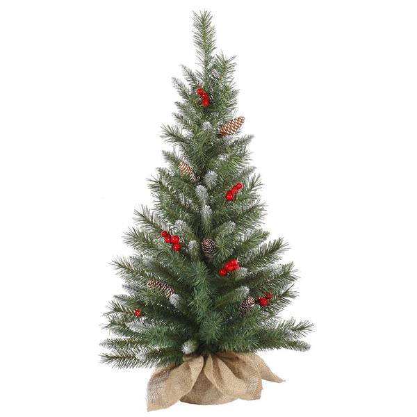 3' x 18" Artificial Frosted Tip Mixed with Red Berries and Pine Cones