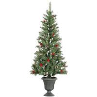Vickerman 5' x 28" Artificial Frosted Tip Mixed Pine 150 Clear Lights with Red Berries