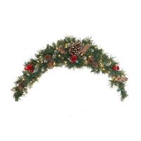 Vickerman 30" Artificial Frosted Tip Berry Swag 35 Clear Minilights with Berries and Pine Cones