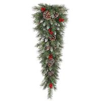 Vickerman 36" Artificial Frosted Tip Berry Teardrop with White Tips, Red Berries and White Tip Cones
